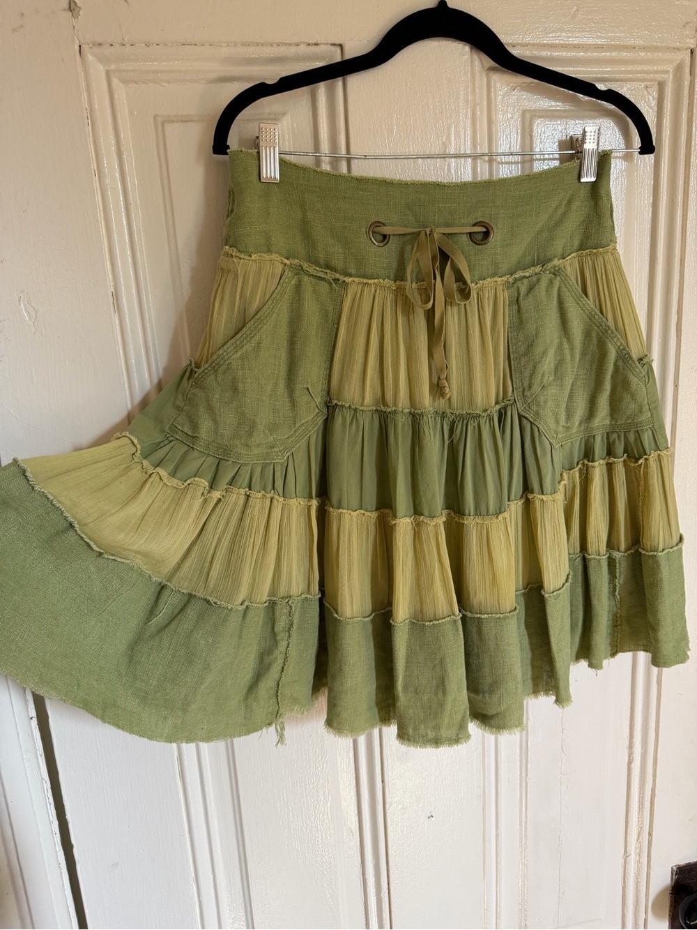Y2K rare free people size small Women's Two-Tone Green Tiered Boho Skirt
